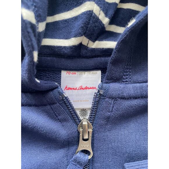 Hanna Andersson Baby Cotton Zip Up Hoodie Navy Blue Size 6-12 Months - Picture 2 of 5